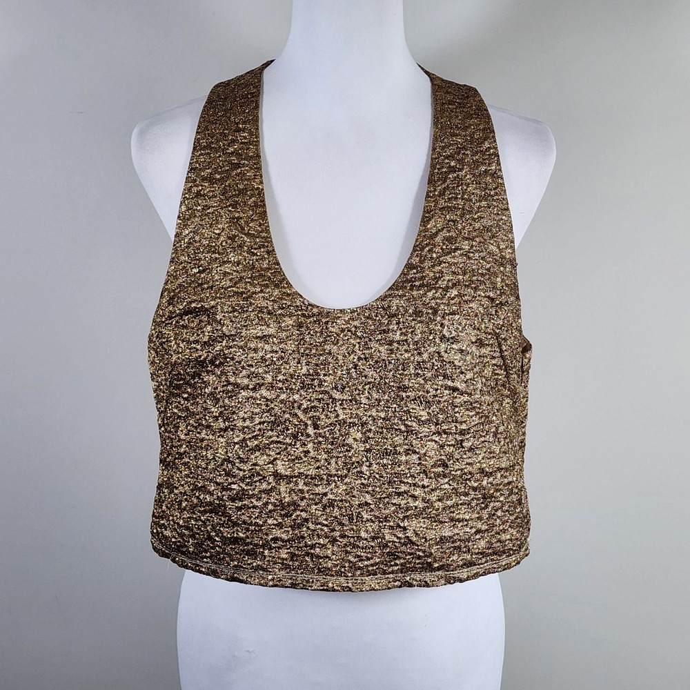 H&M Metallic Crop Tank Top Womens Small Gold Textured Scoop Neck Party Glam
